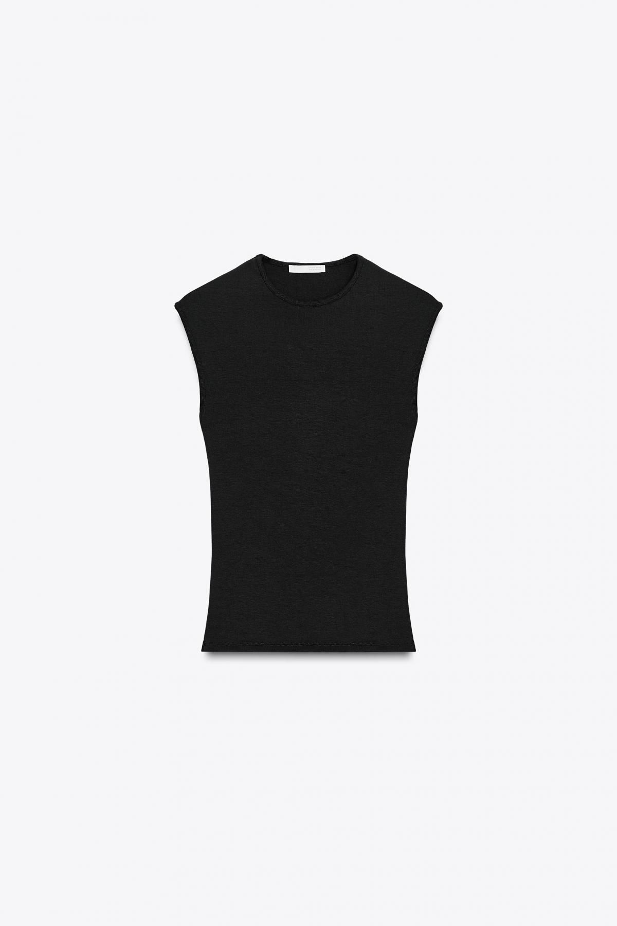 자라 블랙 슬림핏 스트레치 골지 민소매 티셔츠 0858/605 BLACK - 메인 이미지