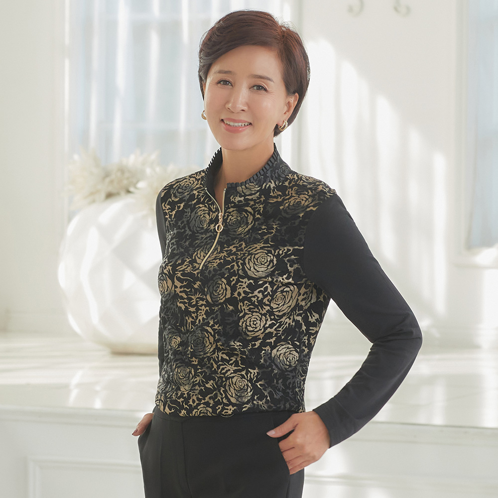 엄마옷 스노우 기모 블라우스 로즈골드 플라워 빅사이즈 중년여성 마담 60대 50대 40대 선물 - 상세 이미지 2