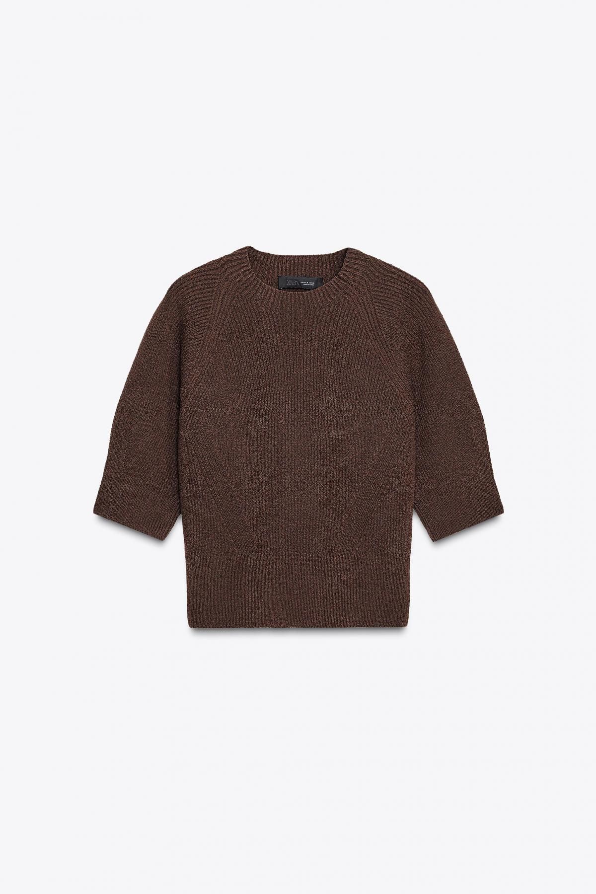 자라 라운드넥 골지 니트 반팔 니트 스웨터 6771/109 BROWN - 상품 이미지