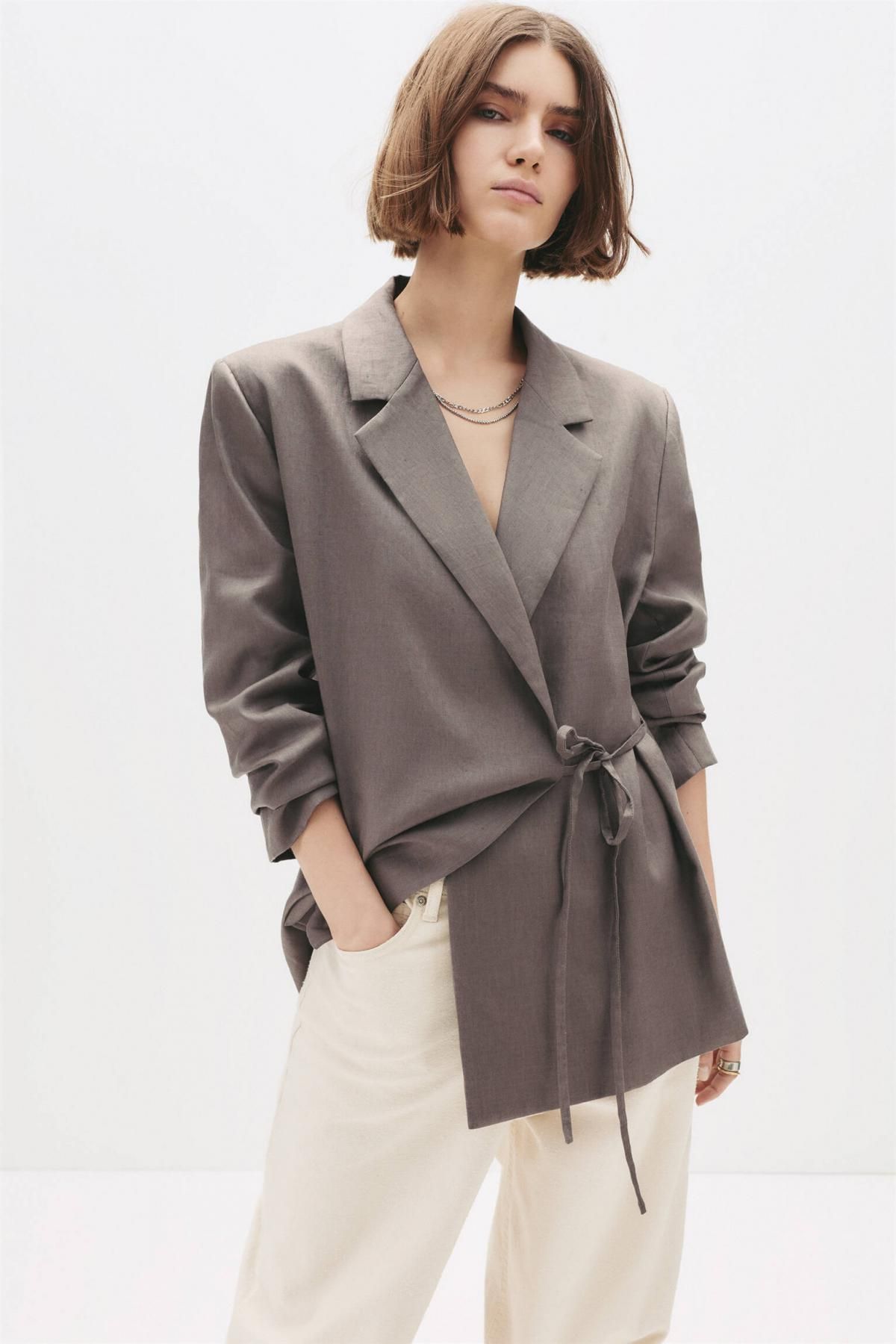 풀앤베어 내추럴 린넨 테크니컬 타이 블레이저 7802/300 TAUPE - 상세 이미지 3