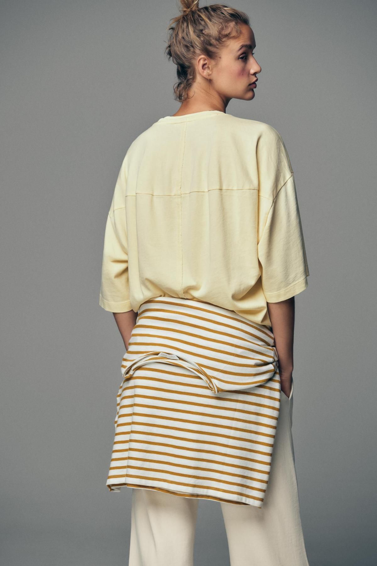 자라 워싱 오버사이즈 반팔 티셔츠 라운드넥 코튼 4424/626 YELLOW - 상세 이미지 5