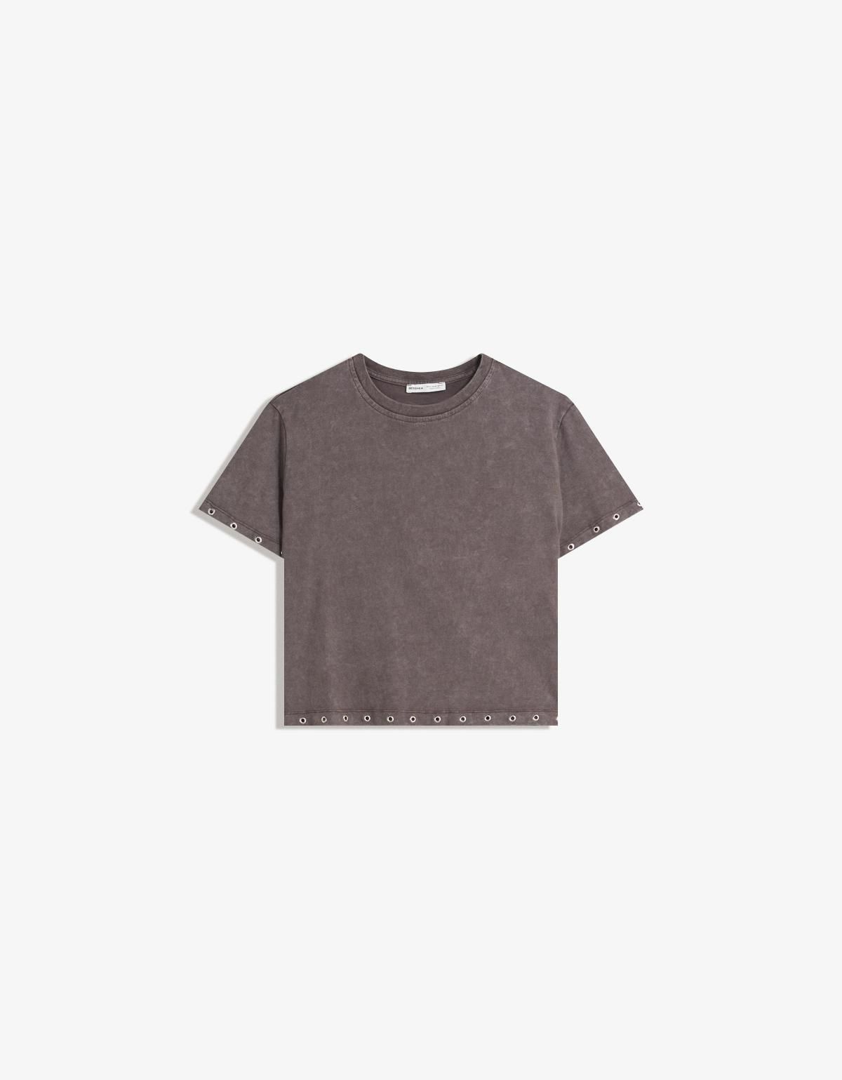 버쉬카 아일렛 디테일 크롭 반팔 티셔츠 7623/173 BROWN - 상세 이미지 2