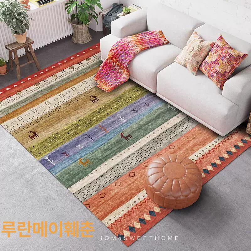 베이지 페르시안 러그 물세탁 엔틱 사계절 거실 인디안 레드 140x200cm 행운 문 매트 포함 - 상세 이미지 3