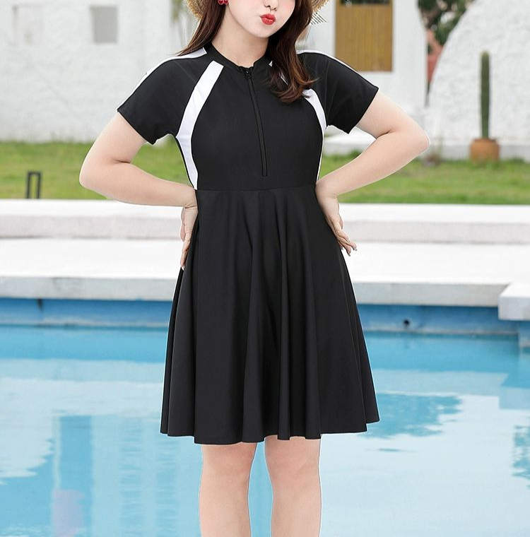 빅사이즈 수영복 대형 꽃무늬 온천 해변 체형커버 검정화이트배가크면큰사이즈선택라인형 3XL 추천 125--72.5kg - 상품 이미지