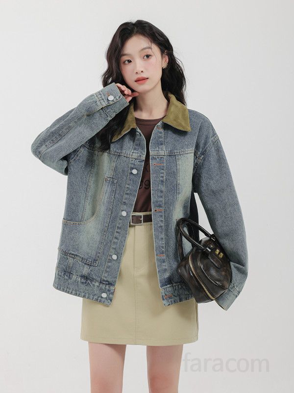 여성 루즈핏 데님자켓 가을 레트로 스타일 컬러 매칭 캐주얼 청자켓 모던한 디자인 편안한 착용감 외출용 데일리 필수 아이템 - 상세 이미지 2