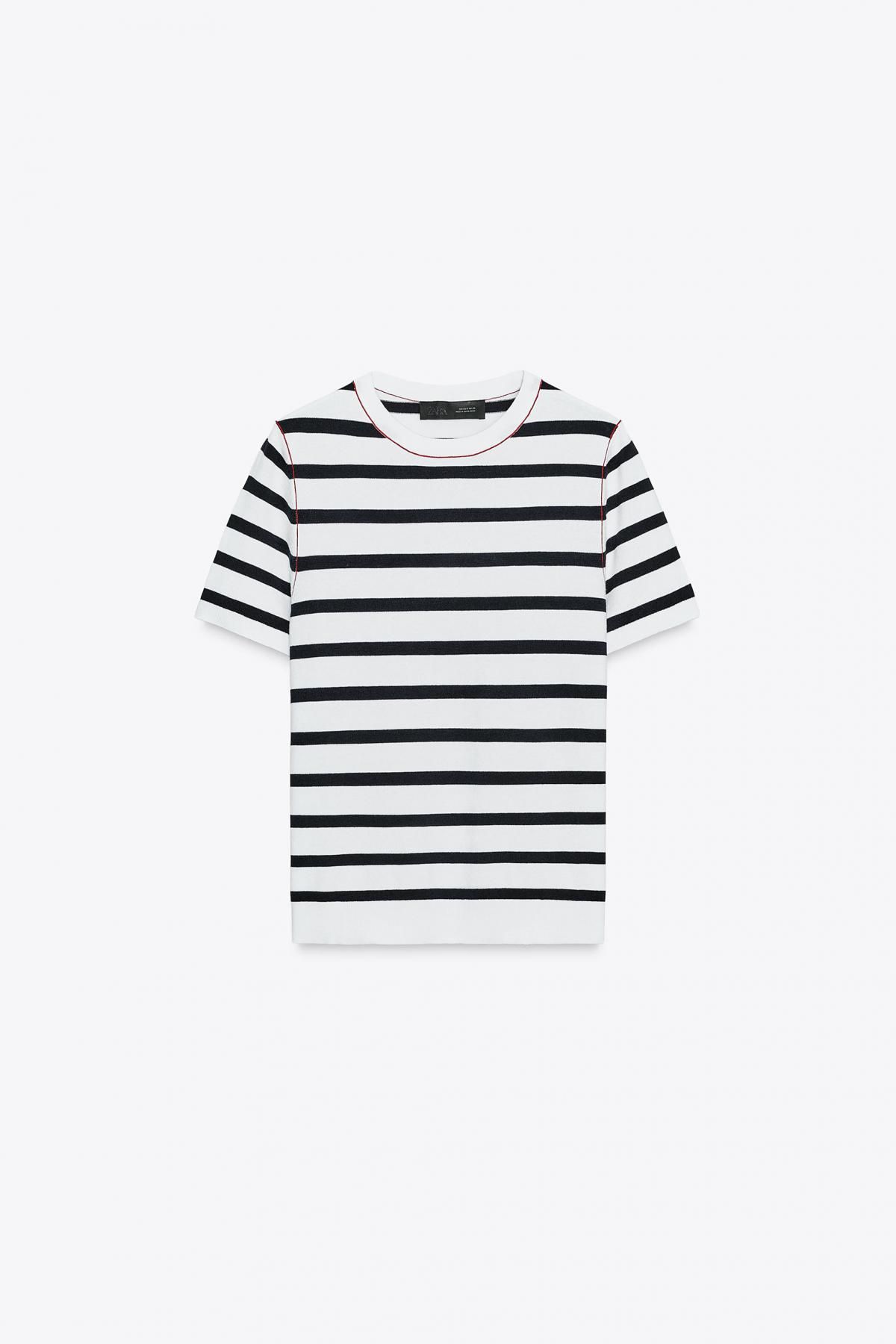 자라 스트라이프 라운드넥 니트 반팔 탑 3471/100 STRIPED - 상품 이미지