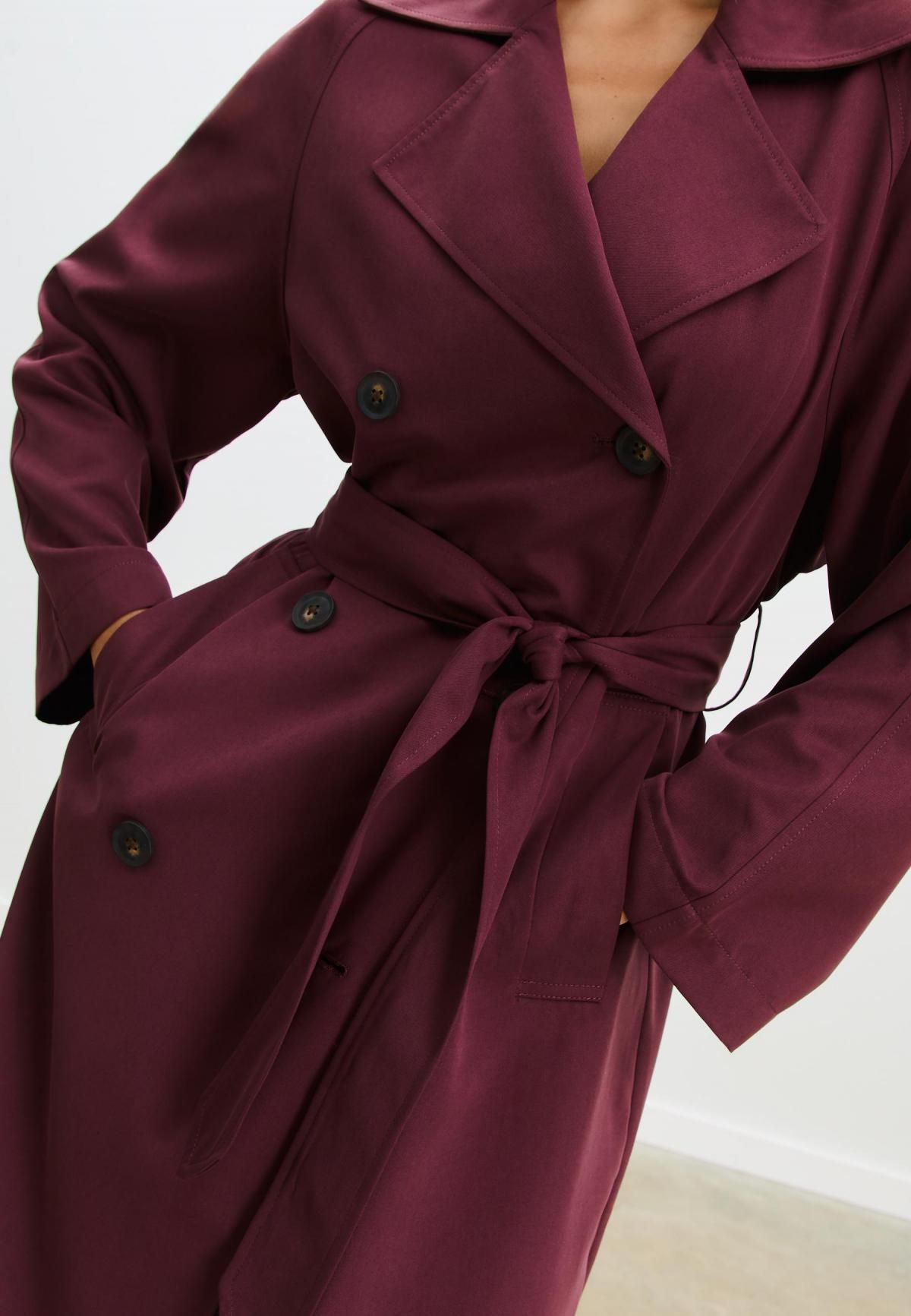 스트라디바리우스 버건디 오버사이즈 롱 트렌치코트 5880/638 BURGUNDY - 상세 이미지 5
