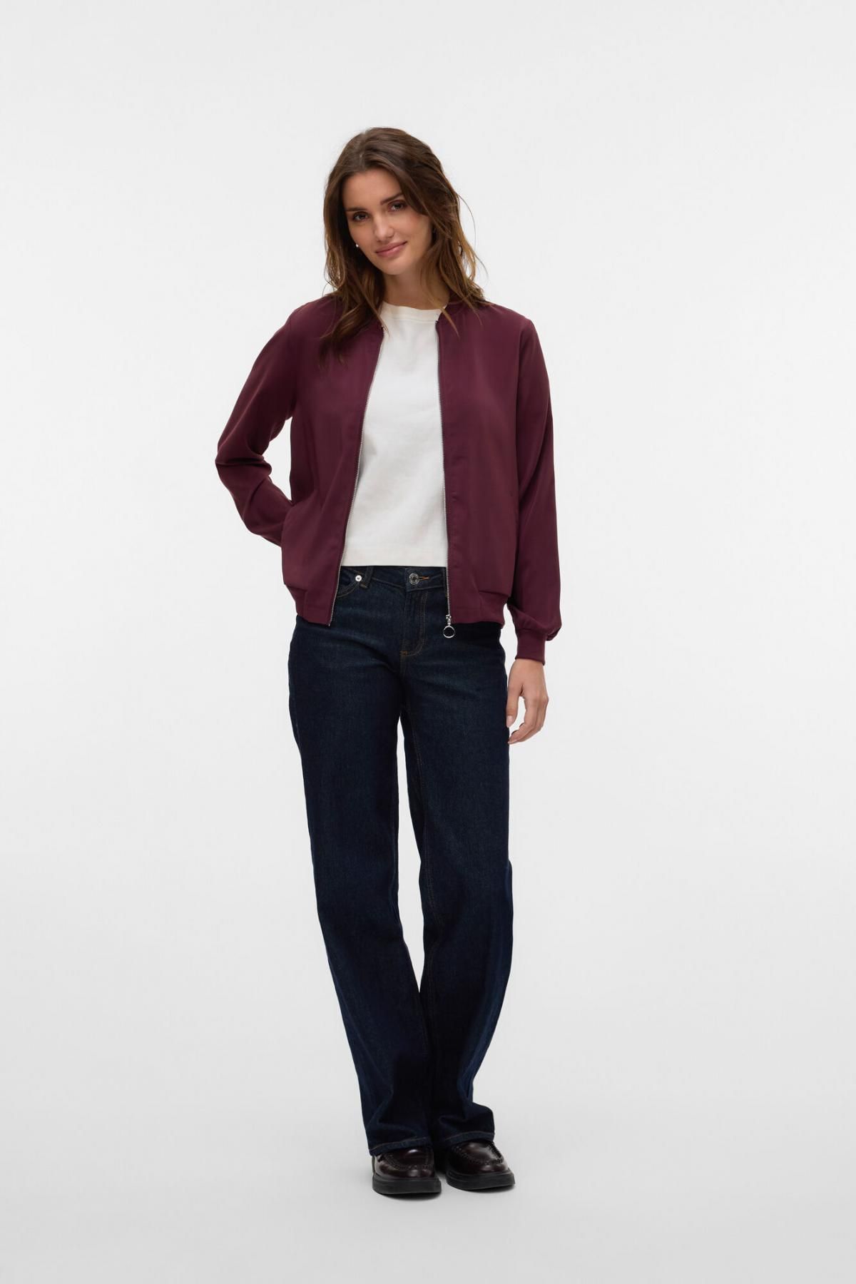 베로모다 테크니컬 버건디 라운드넥 집업 봄버 재킷 7930207 MORADO - 상세 이미지 2