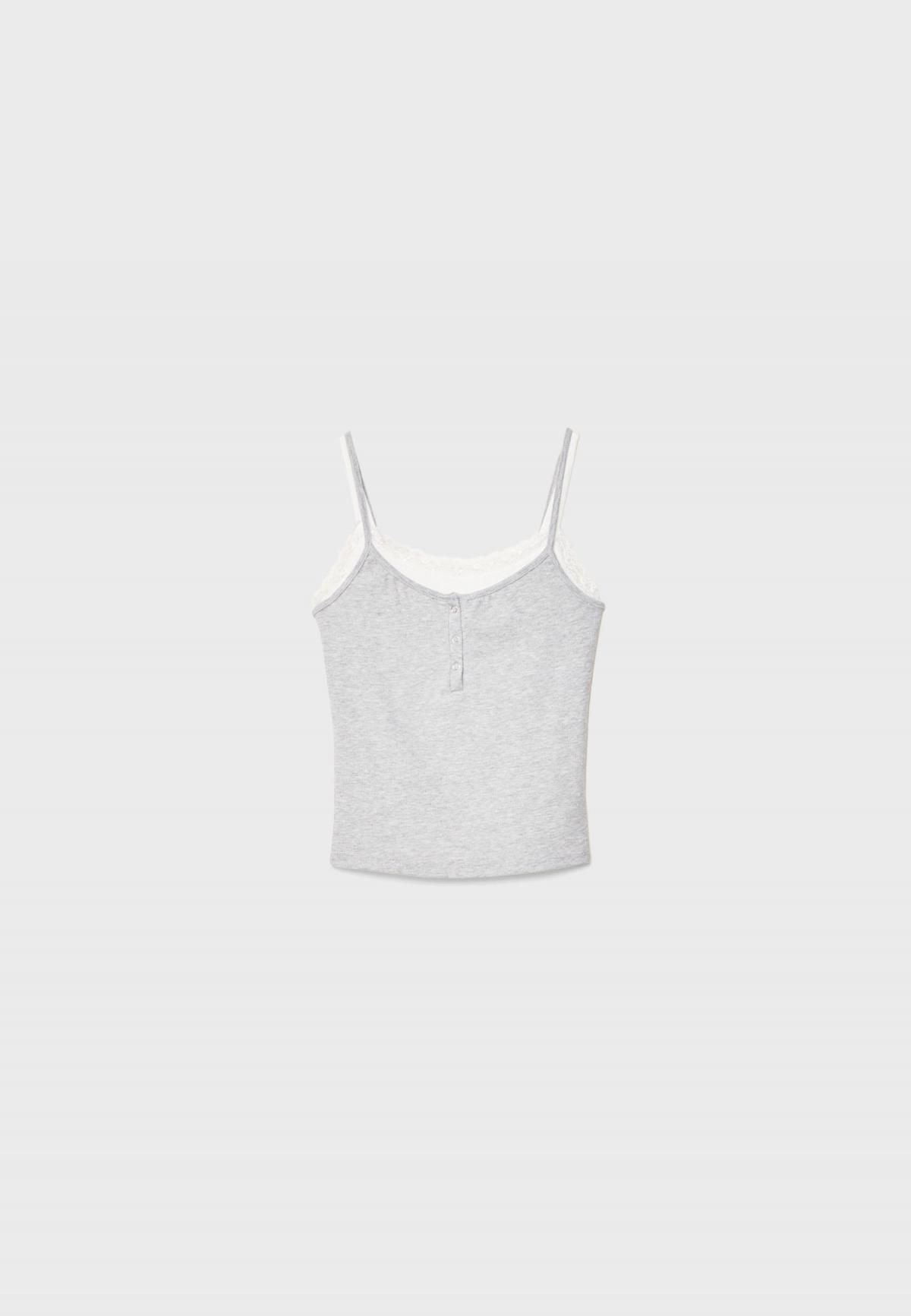 스트라디바리우스 레이어드 배색 레이스 슬림 스트랩 탑 6757/710 GREY MELANGE - 상품 이미지