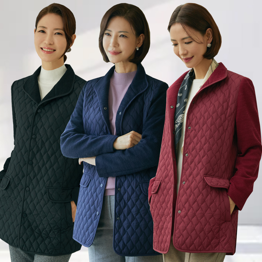 엄마옷 에리카 퀼팅 자켓 패딩 트임 중년여성 마담 60대 50대 40대 결혼식하객룩 상견례룩 - 상품 이미지