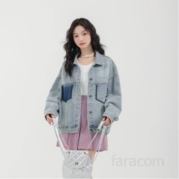 여성용 레트로 데님 자켓 가을 루즈핏 스타일 캐주얼 올매치 포켓 디자인 청자켓 편안한 착용감 데일리 외출용 트렌디한 패션 아이템 - 상품 이미지