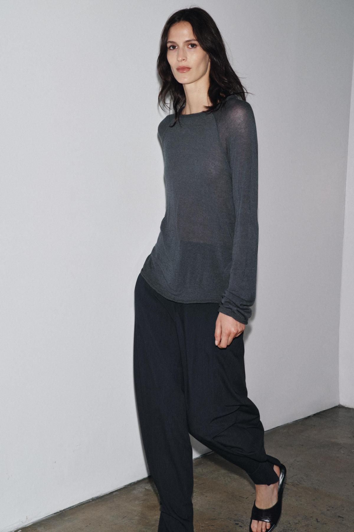 자라 울블렌드 라운드넥 긴팔 티셔츠 4786/454 ANTHRACITE GREY - 상세 이미지 2