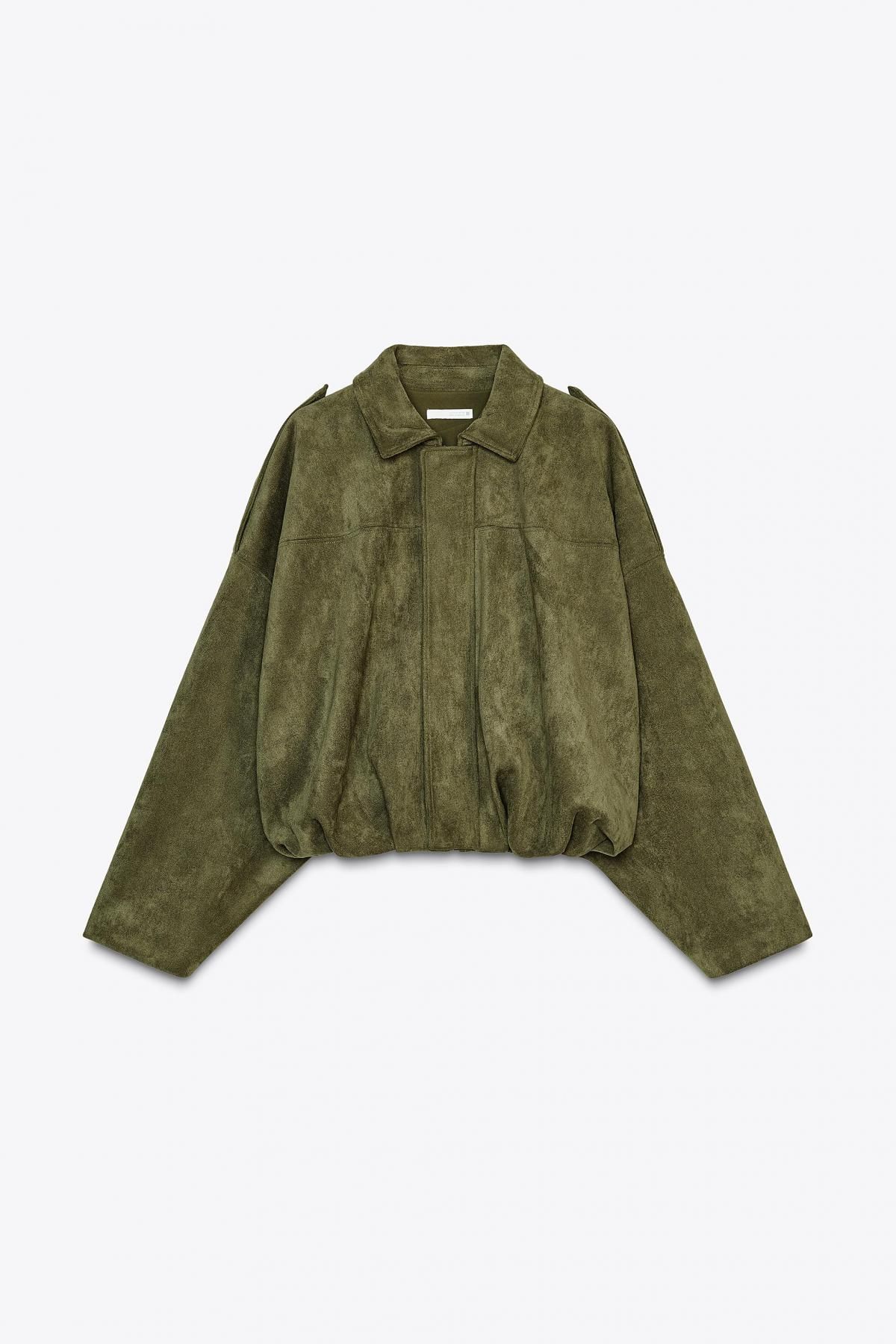 자라 스웨이드 이펙트 오버핏 볼륨 봄버 재킷 4344/655 MID KHAKI - 메인 이미지