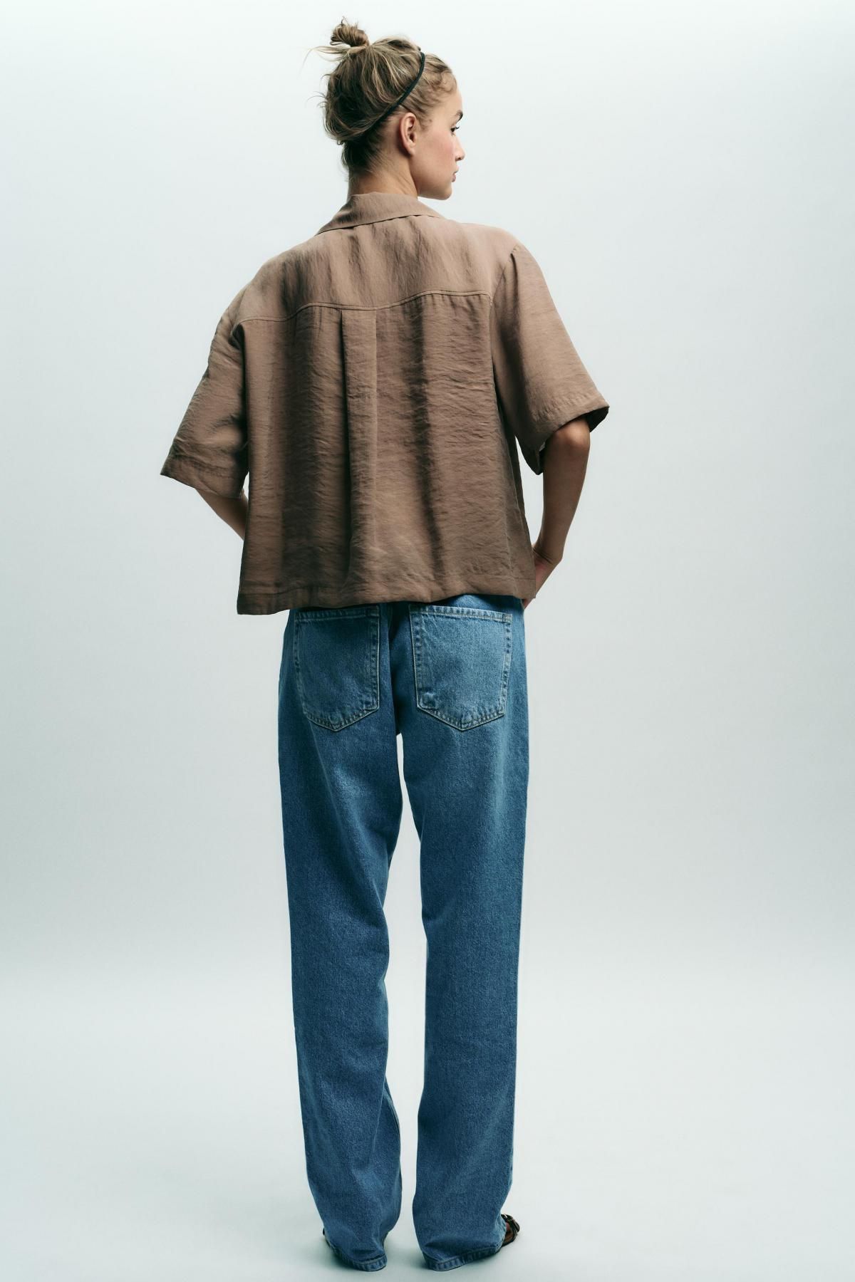 자라 미니멀 릴렉스핏 반팔 블라우스 8838/535 BROWN / TAUPE - 상세 이미지 5
