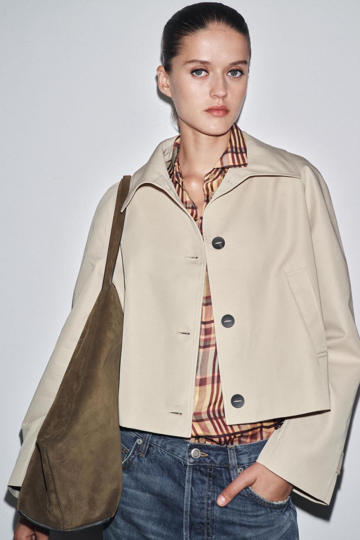 자라 테크니컬 코튼 블렌드 숏 트렌치코트 3833/245 BEIGE - 상세 이미지 5