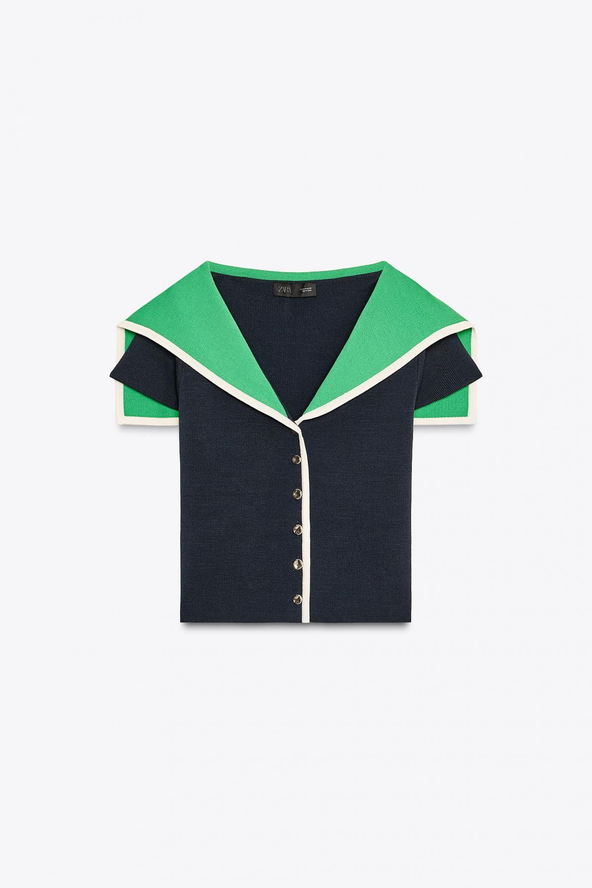 자라 세일러카라 브이넥 니트 반팔 블라우스 5536/190 NAVY BLUE - 상품 이미지