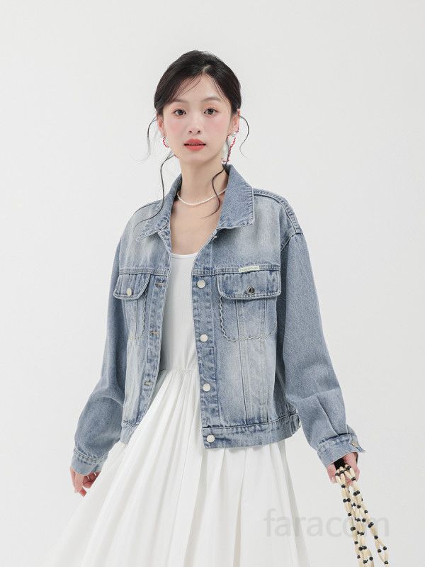 여성 루즈핏 자수 데님 재킷 가을 캐주얼 스타일 자켓 여유로운 실루엣 홍콩감성 외출용 청자켓 데일리 코디용 트렌디한 패션 아이템 - 상세 이미지 2