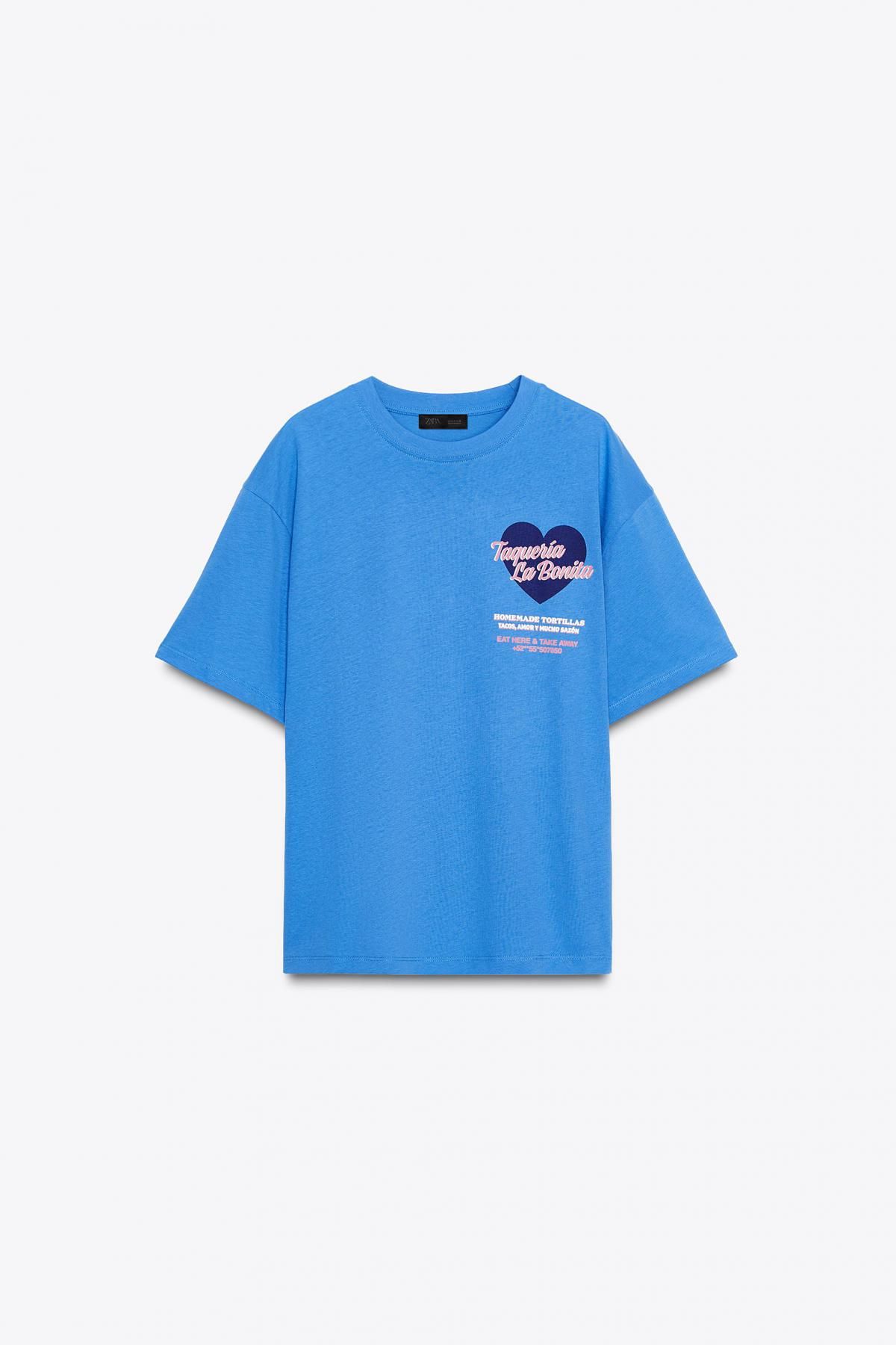 자라 오버사이즈 프린트 테크니컬 반팔 티셔츠 블루 0085/825 BLUISH - 메인 이미지