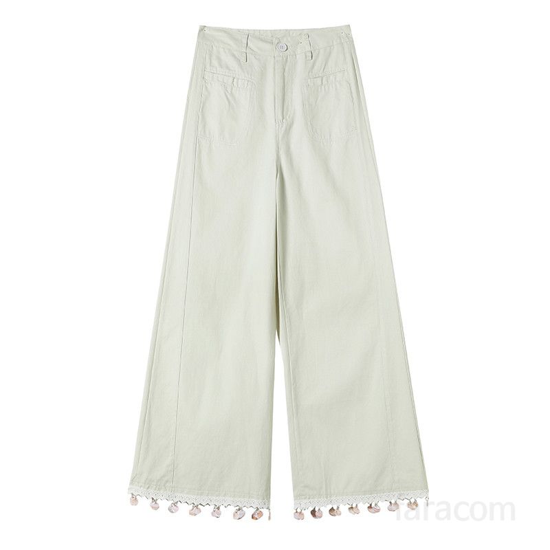 여성 텐셀 하이웨스트 와이드 팬츠 여름용 얇고 시원한 9부 캐주얼 팬츠 통기성 좋은 아이스 실크 소재 데일리룩 편안한 착용감 코튼 팬츠 - 상세 이미지 4