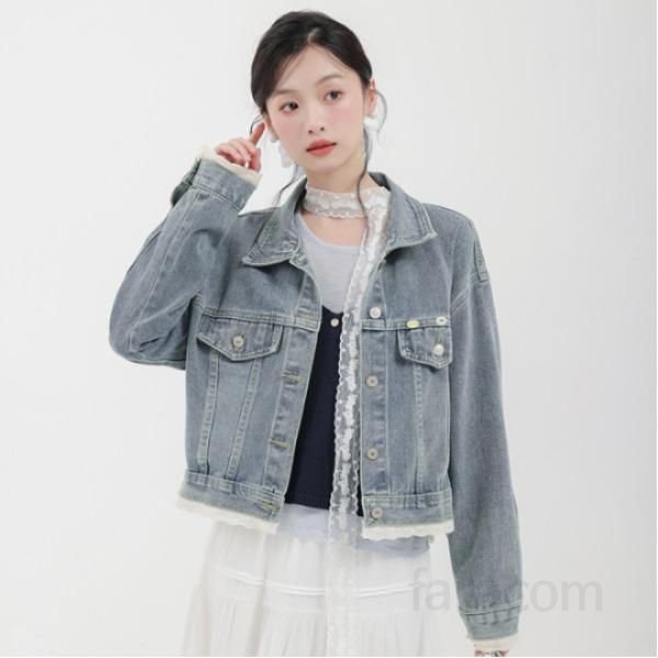 여성용 루즈핏 레이스 스플라이싱 데님 숏 재킷 다용도 캐주얼 아우터 스타일리시한 디자인 가을 패션 상의 코디용 데일리웨어