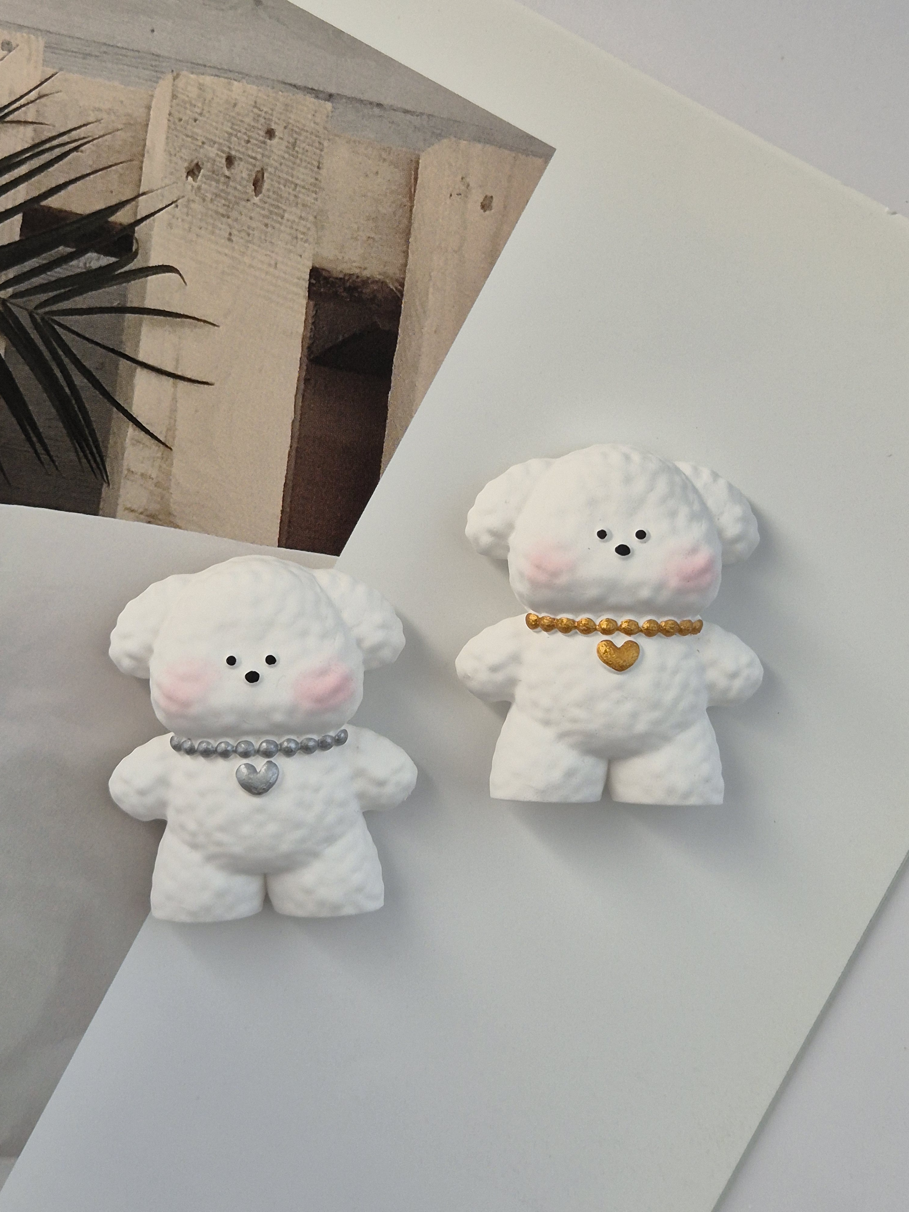 귀여운 댕댕이 강아지 차량용 송풍구형 석고방향제 새차선물 골드 은은한비누꽃향