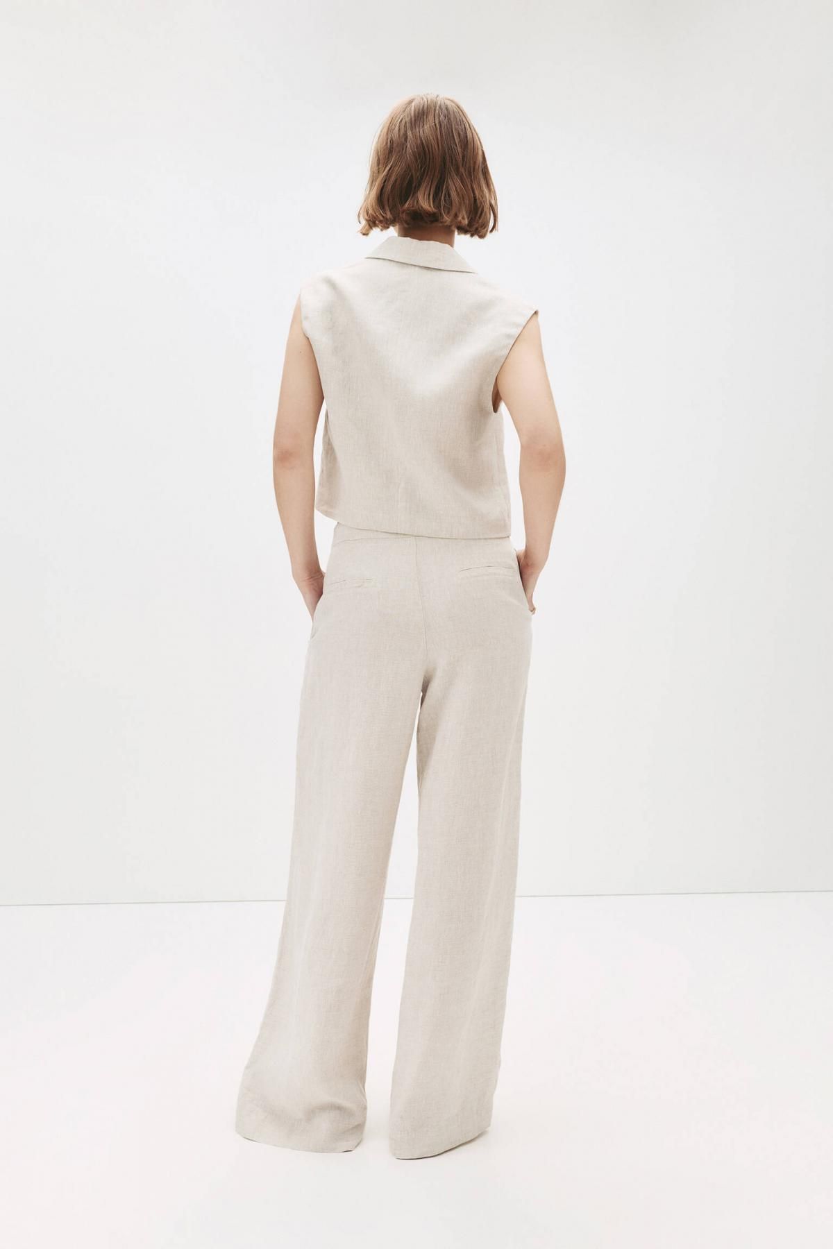 풀앤베어 내추럴 린넨 와이드 플리츠 팬츠 7675/326 TAN - 상세 이미지 3