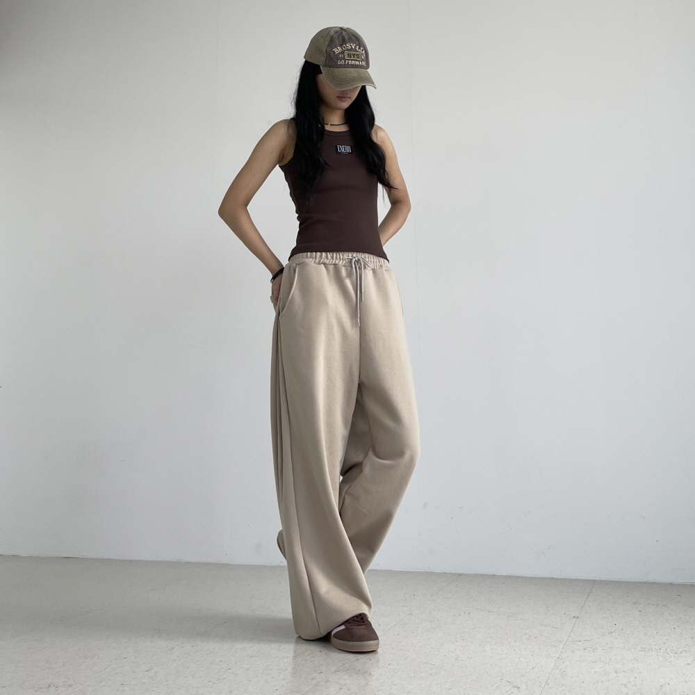 사이드핀턱 여성와이드팬츠 밑단 스트링 밴딩 조거 통 바지 핀턱플렉스밴딩팬츠 - 상세 이미지 5