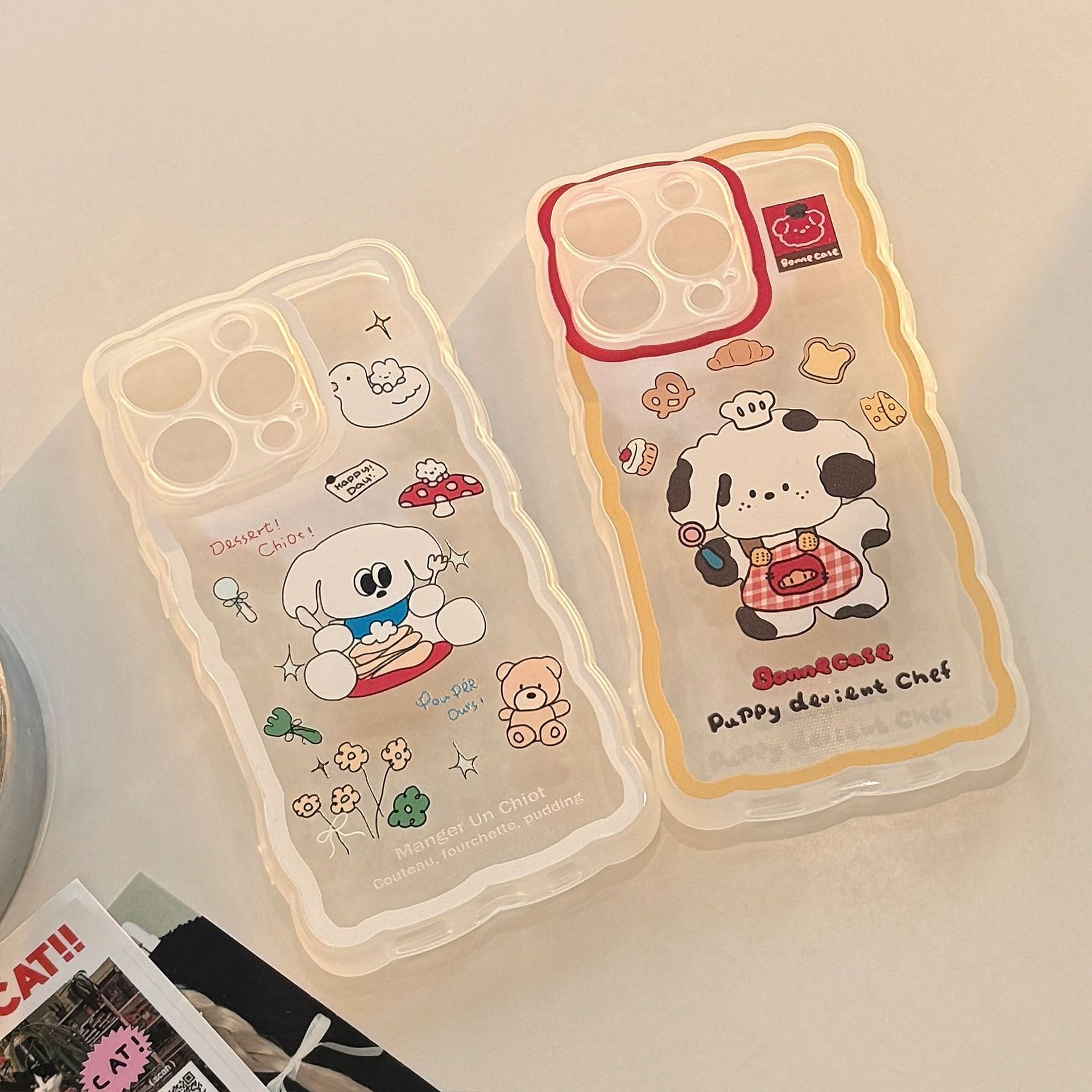 귀여운 식사러버 강아지·레드 앞치마 셰프 강아지 아이폰 케이스 - 상품 이미지