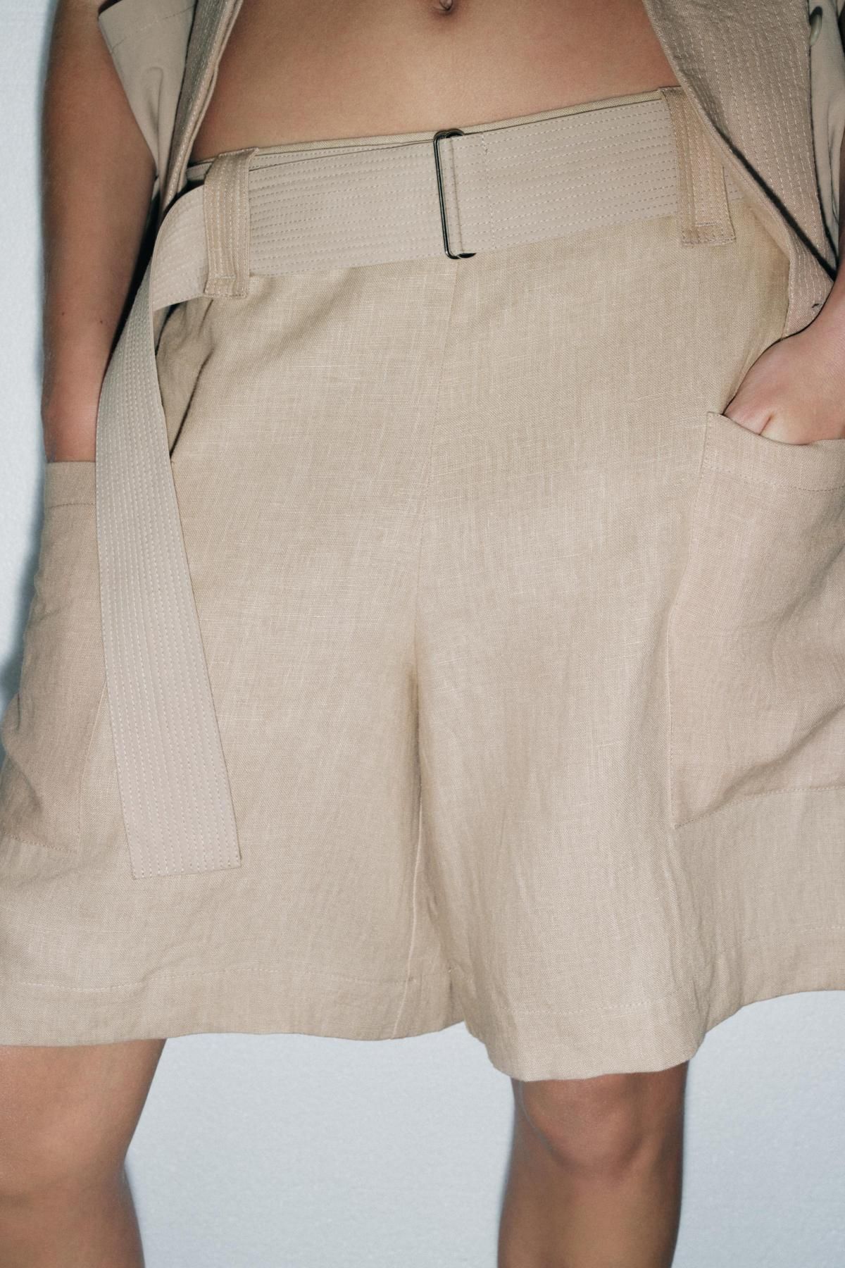 자라 내추럴 린넨 벨트 버뮤다 반바지 9061/826 BEIGE - 상세 이미지 3