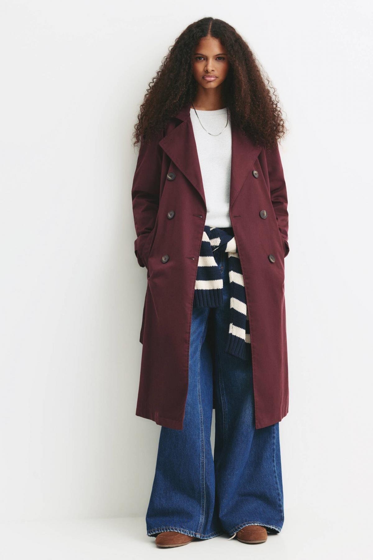 풀앤베어 딥레드 더블버튼 벨트 트렌치코트 4752/323 MAROON - 상세 이미지 2