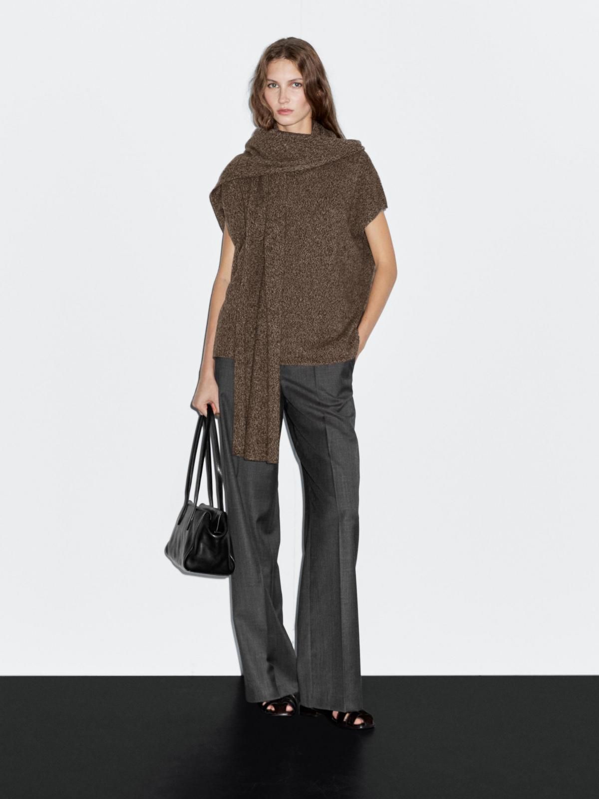 마시모두띠 프리미엄 울 스카프 디테일 베스트 5756/550 BROWN - 상세 이미지 2