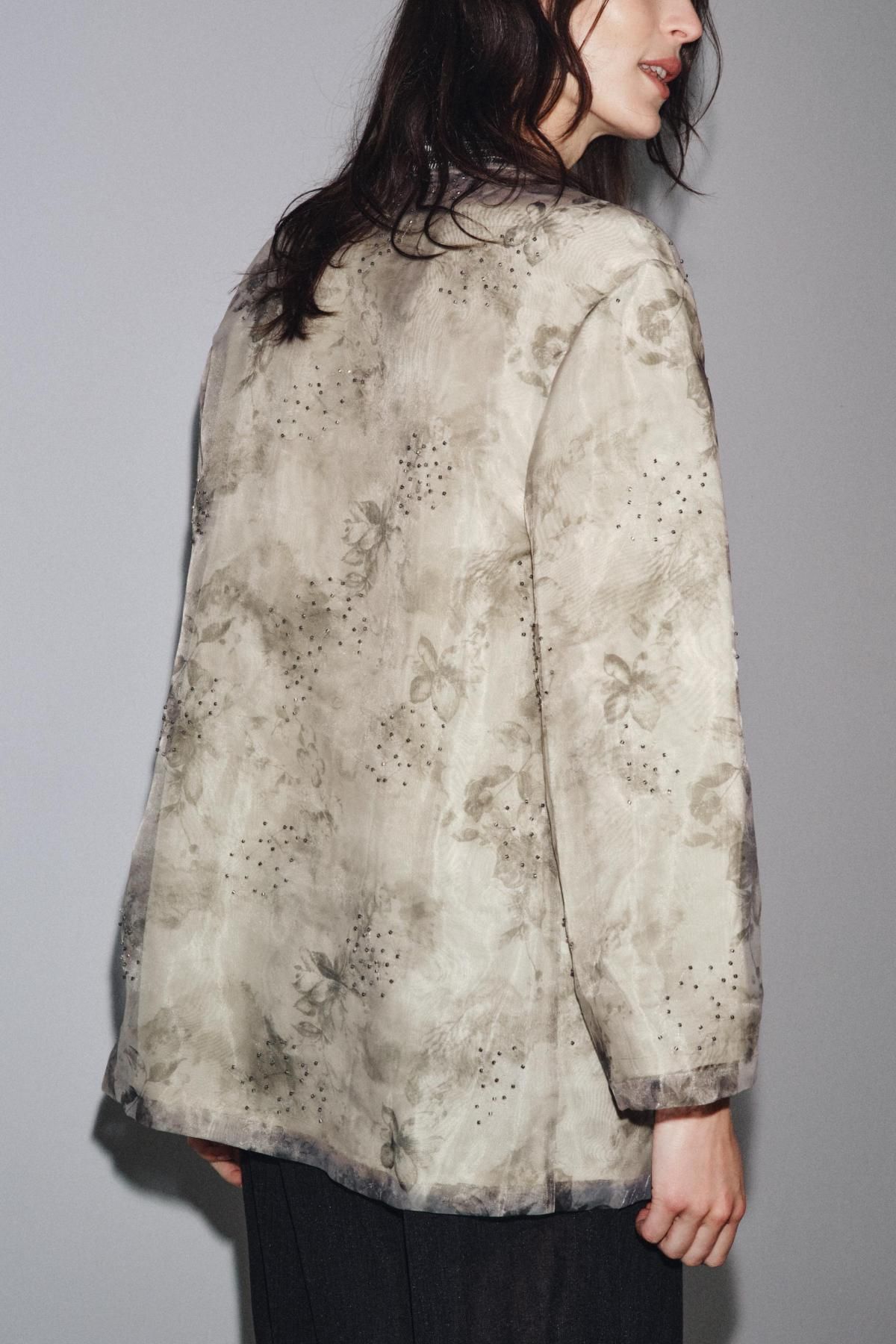 자라 테크니컬 오간자 비즈 프린트 기모노 4786/214 TAUPE GREY - 상세 이미지 4