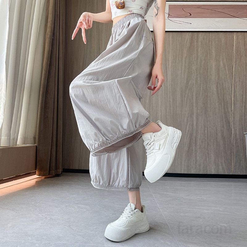 여성 여름 와이드팬츠 시원한 블루머 스타일 편안한 착용감 캐주얼 통기성 좋은 데일리 외출용 팬츠 모던한 디자인 - 상세 이미지 2