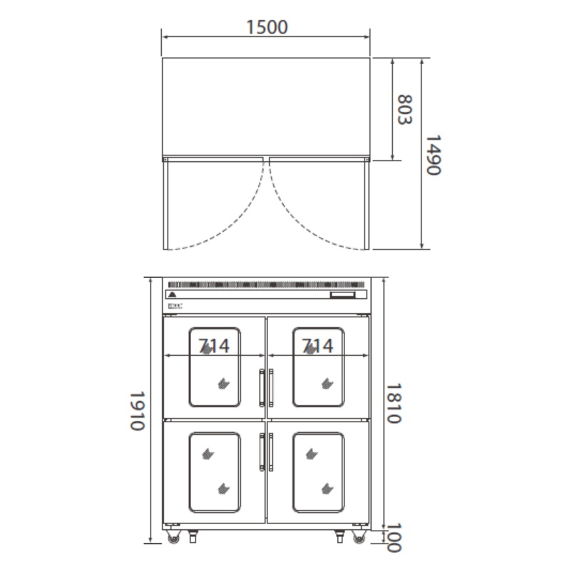 업소용 대용량냉장고 1251L 대형조리실 유리도어 4구냉장고