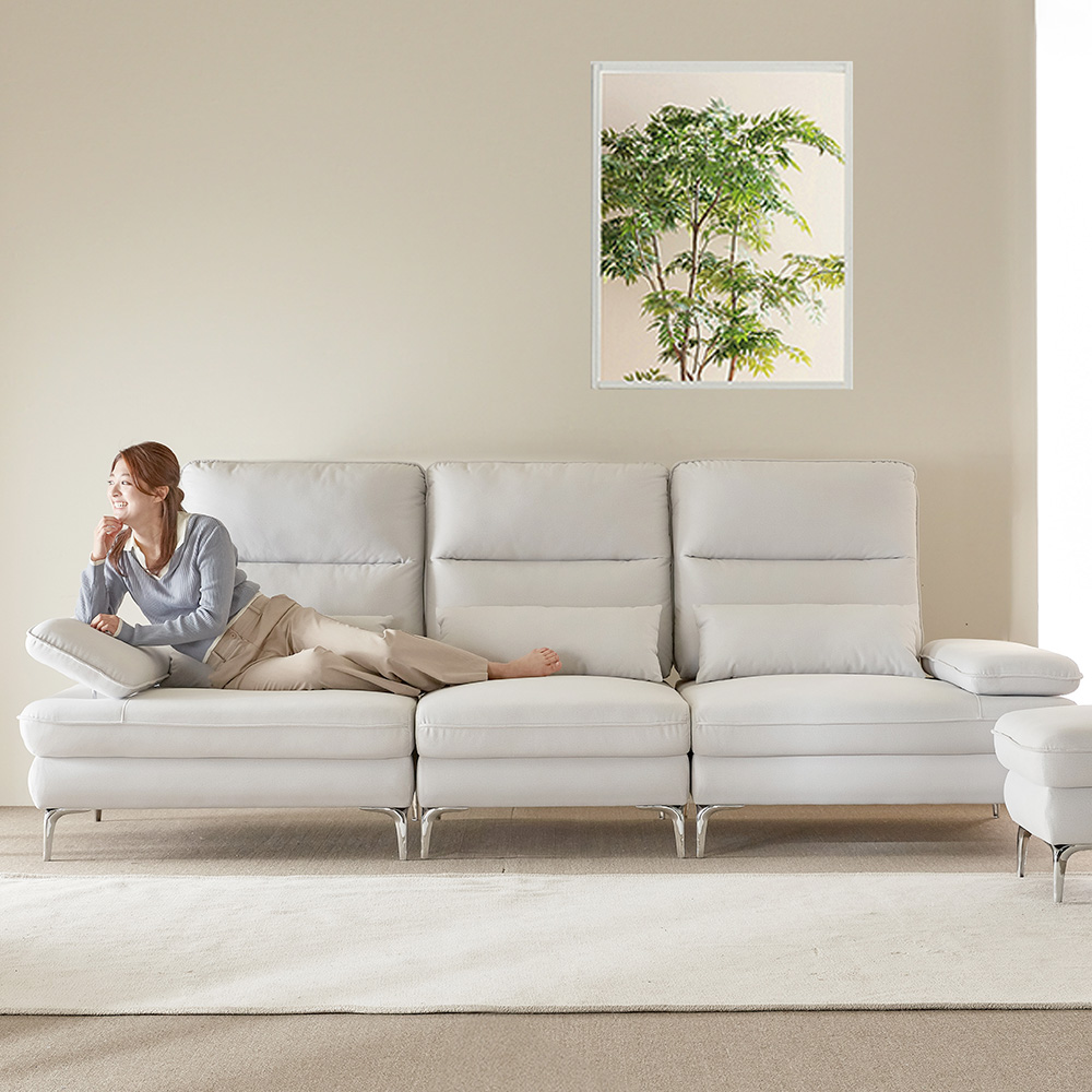 [웰퍼니쳐] 클라리아 넓은 코모도 패브릭 등받이 팔걸이 스윙 소파 4인용 (+스툴&쿠션 Event)