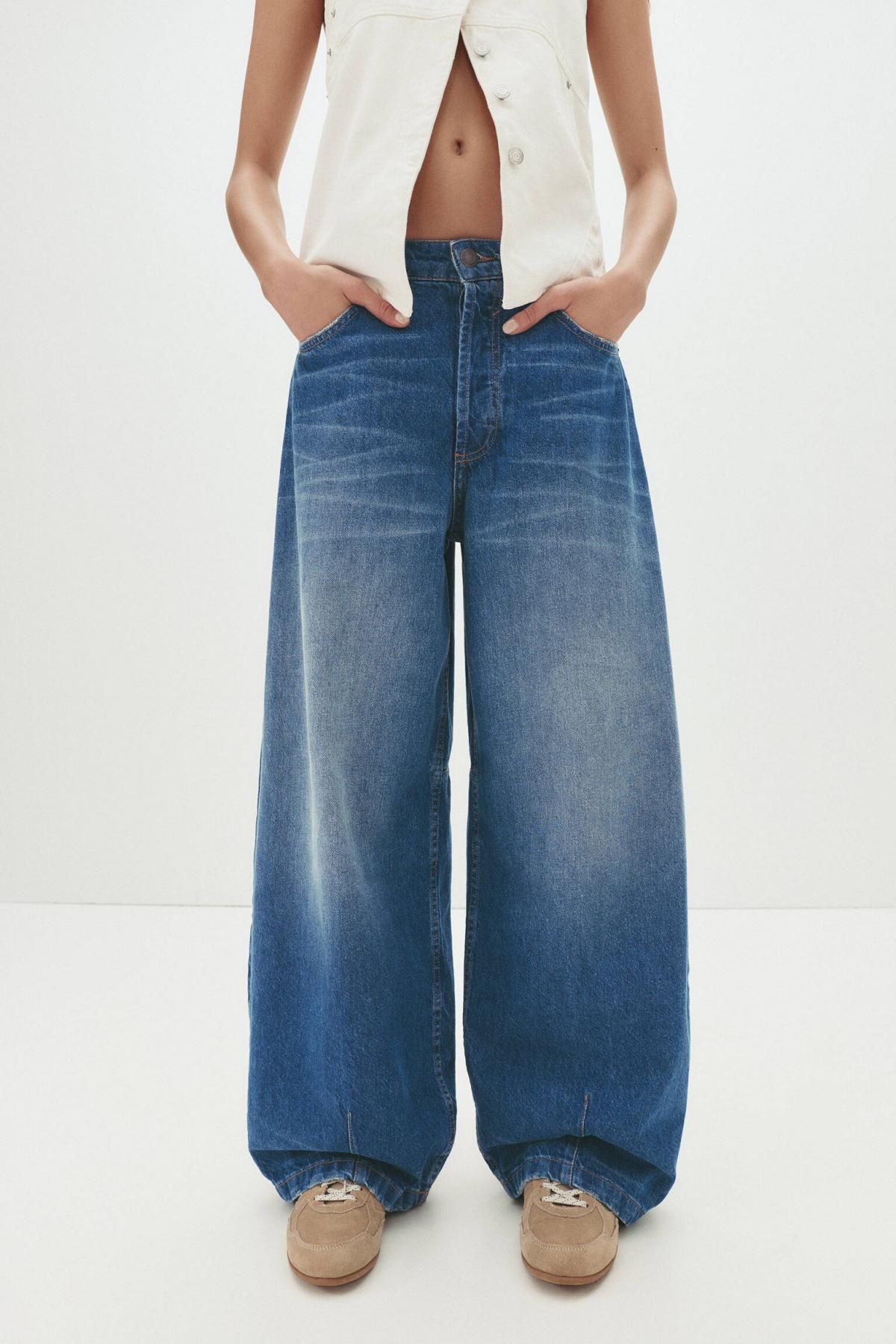 풀앤베어 트렌디 벌룬핏 배기 데님 진 7687/352 MEDIUM BLUE - 메인 이미지