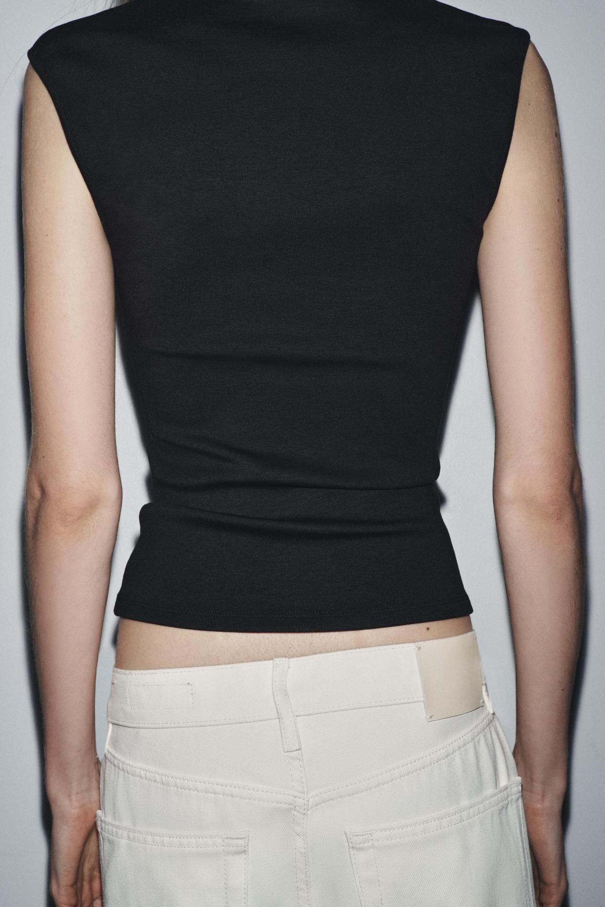 자라 블랙 슬림핏 스트레치 골지 민소매 티셔츠 0858/605 BLACK - 상세 이미지 3