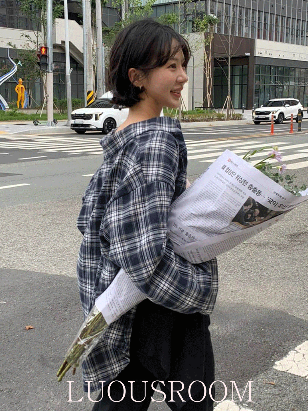 케플러 빈티지 체크 셔츠 오버핏 루즈핏 셔츠 여성 데일리룩 출근룩 - 상품 이미지