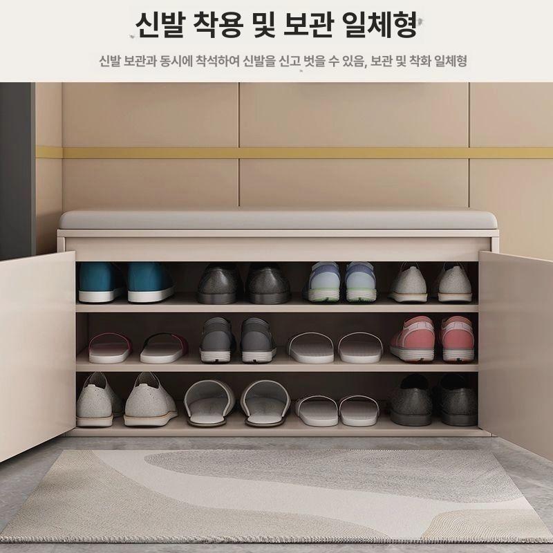 벤치형 신발장 정리대 스툴 일체형 현관 벤치 인테리어 두꺼운 현관의자 두꺼운 등판 2문 1칸 60CM A - 상세 이미지 5