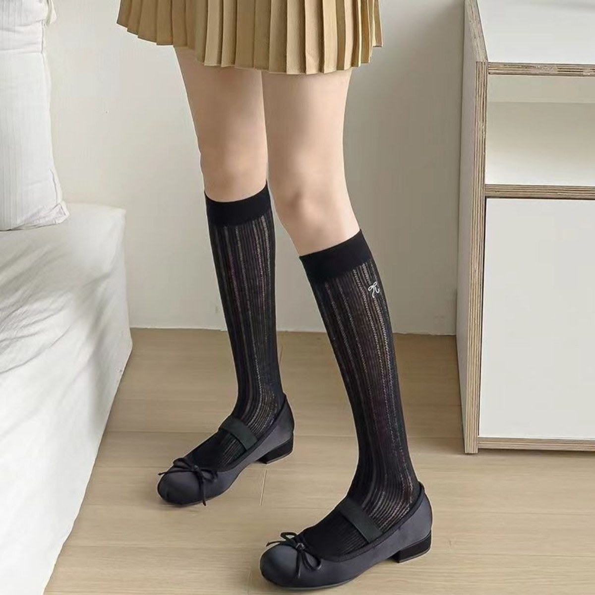 폼오라 여성 시스루 청순 니삭스 장목 양말 3켤레 - 상세 이미지 4