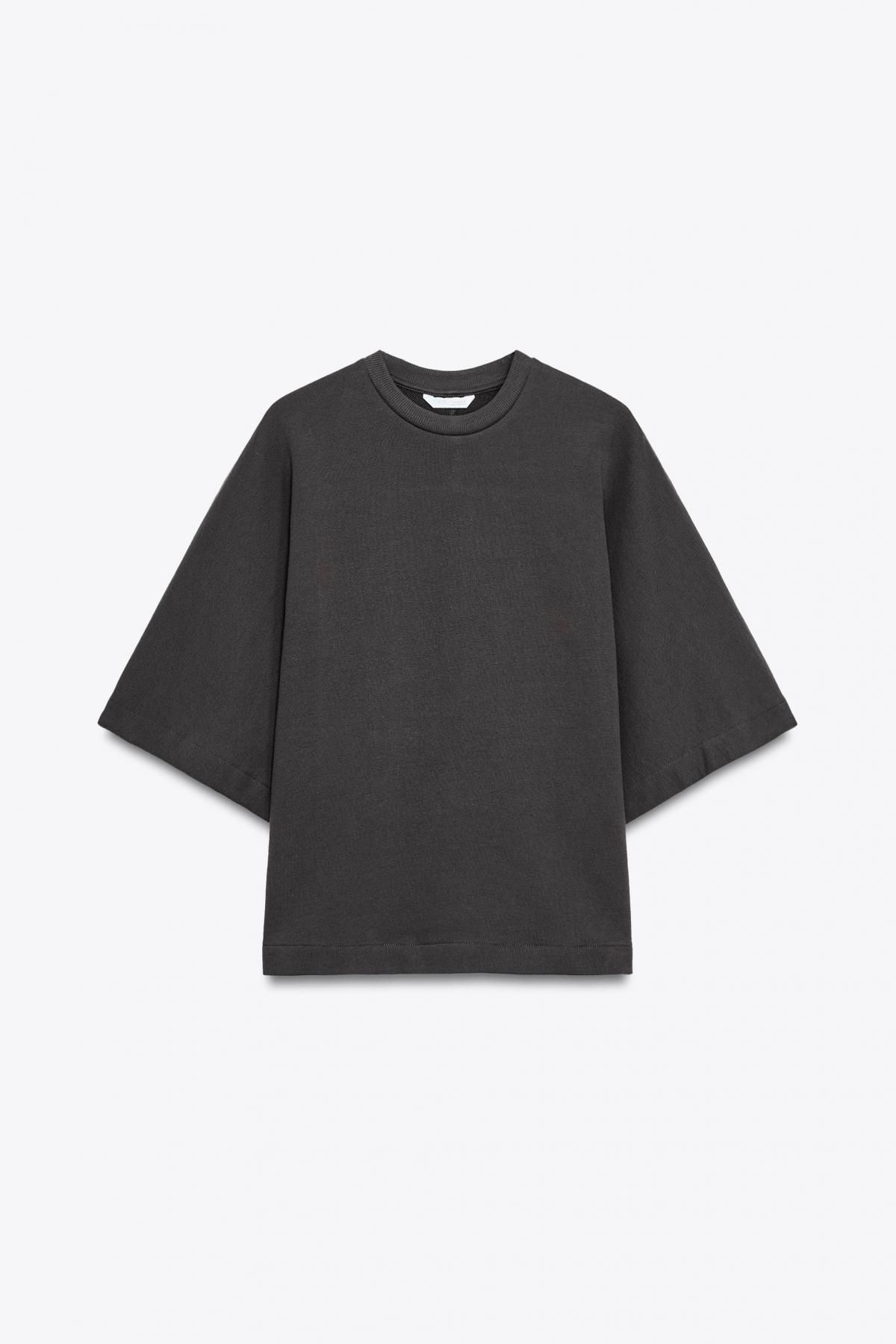 자라 오버핏 코튼 라운드넥 반팔 스웨트셔츠 2335/670 CHARCOAL - 메인 이미지