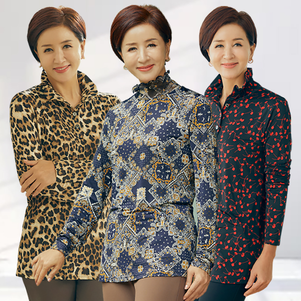 엄마옷 데일리 블라우스 3종 플라워 호피 빅사이즈 중년여성 마담 60대 50대 40대 선물 - 메인 이미지