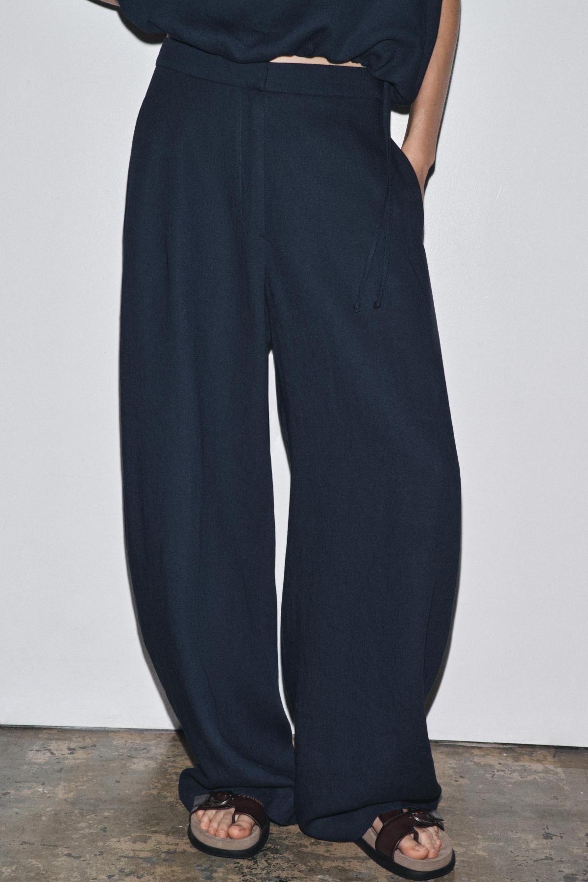 자라 테크니컬 린넨 블렌드 와이드 팬츠 8536/586 NAVY BLUE - 메인 이미지