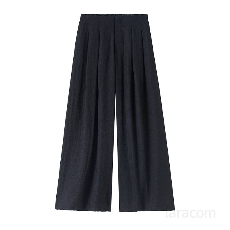 여성 아이스 실크 리넨 와이드팬츠 여름 얇은 하이웨이스트 캐주얼 밴딩 팬츠 편안한 착용감 데일리 스타일 시원한 통기성 좋은 외출용 팬츠 - 상세 이미지 5