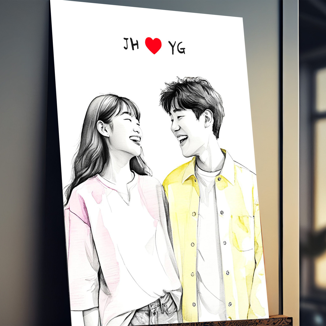 연필스케치 초상화 캐리커쳐 메탈 액자 인물화 스케치 주문제작 커플 기념일 결혼 선물 정M