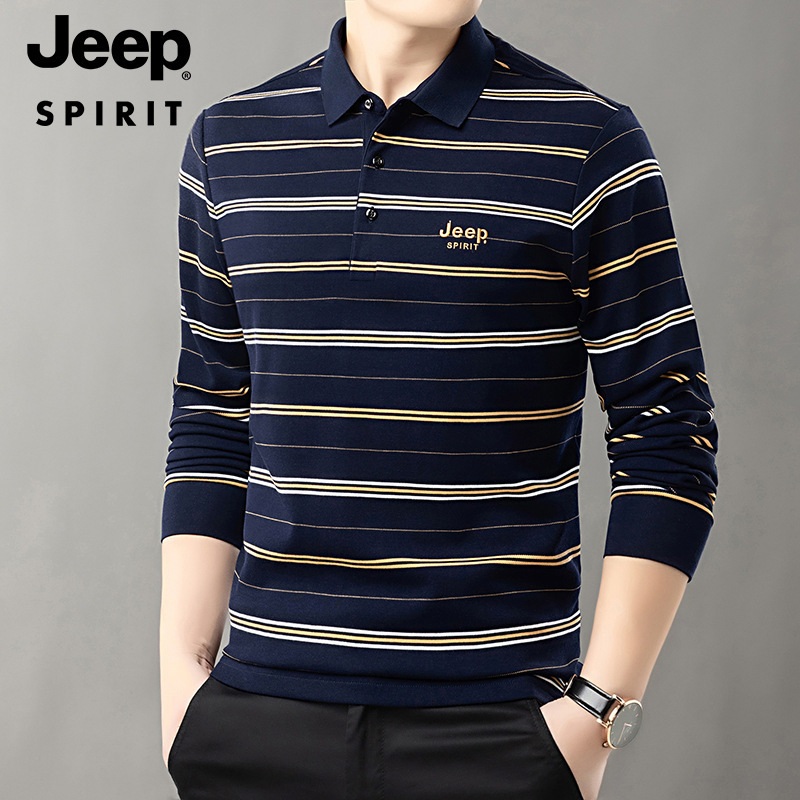 JEEP SPIRIT 봄 가을 남성용 폴라 셔츠 비즈니스 캐주얼 심플 통기성 티셔츠 - 상품 이미지