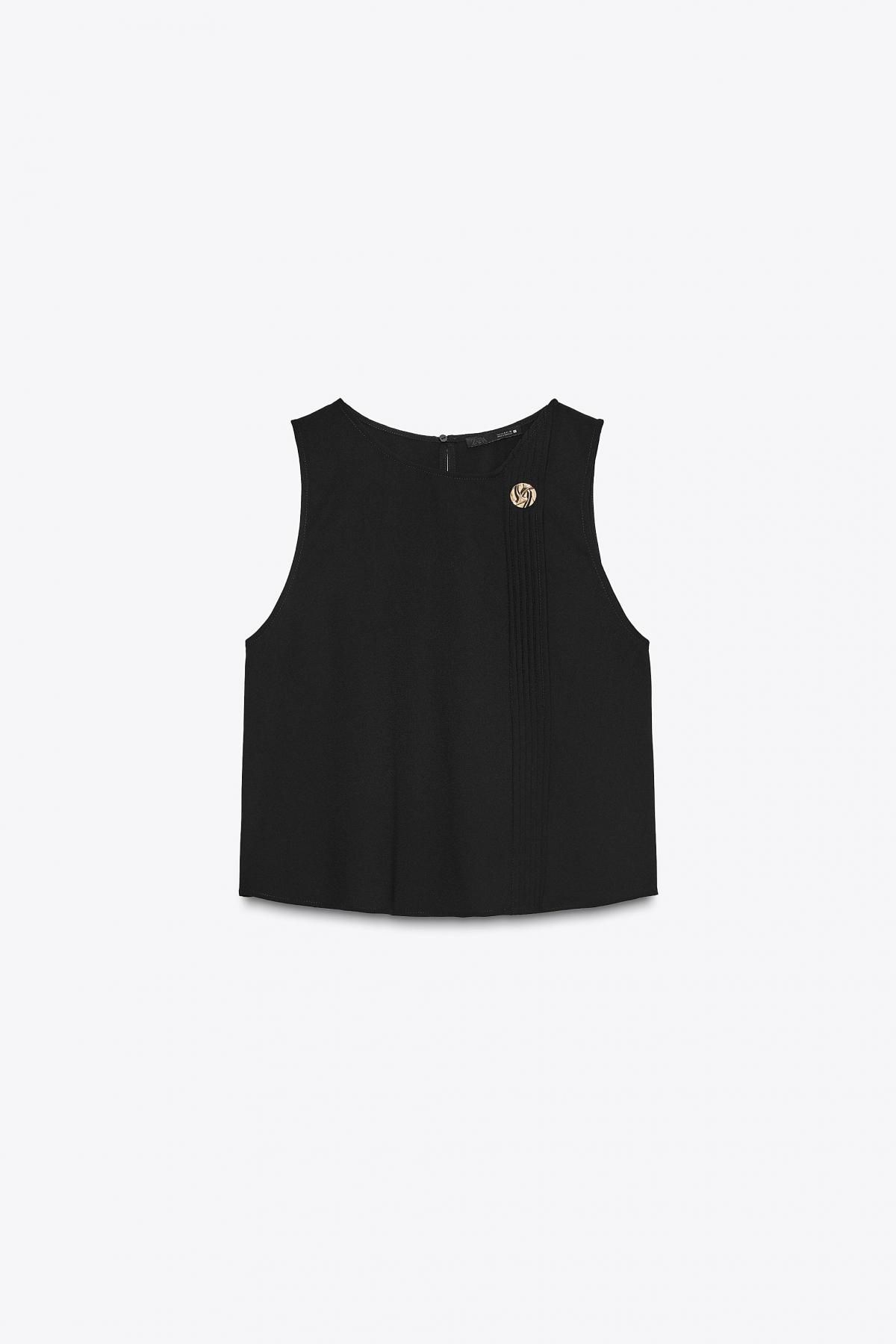 자라 골드 아플리케 핀턱 슬리브리스 탑 8533/743 BLACK - 메인 이미지