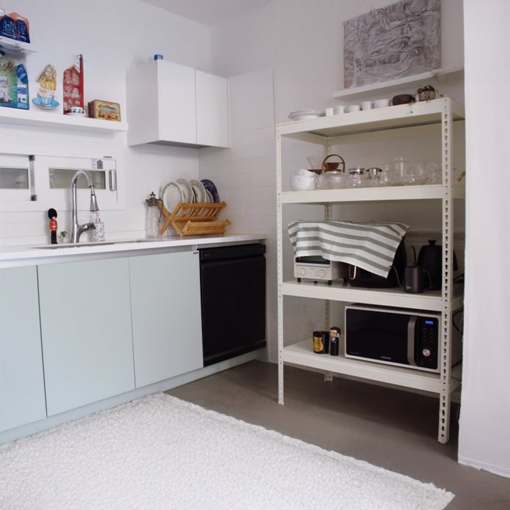 폴던스랙 올스틸 홈 카페 거실 수납 선반 인테리어 선반장 800x400x1500mm, 4단, 아이보리 - 상세 이미지 3