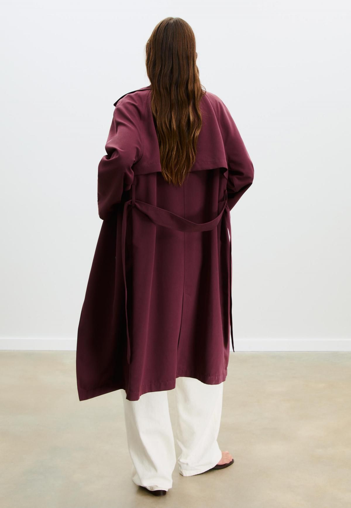 스트라디바리우스 버건디 오버사이즈 롱 트렌치코트 5880/638 BURGUNDY - 상세 이미지 4