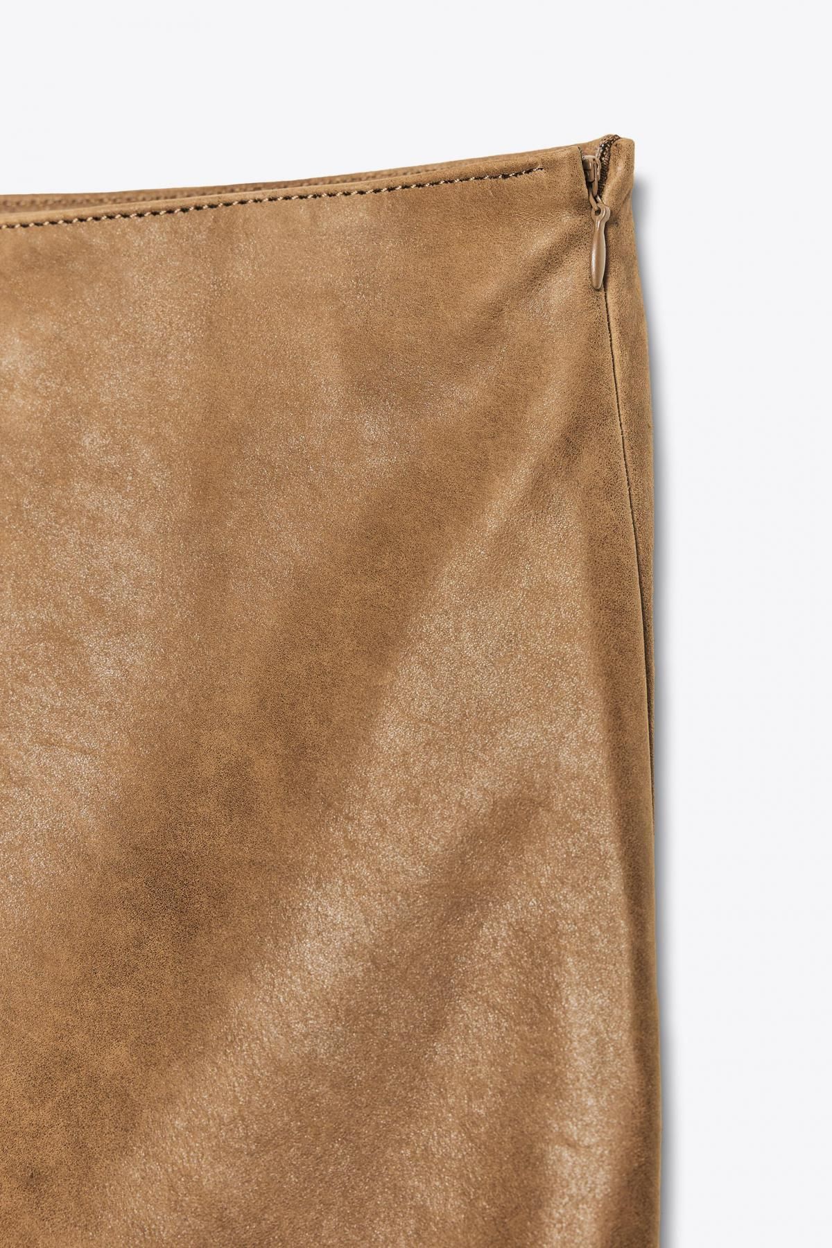 자라 비대칭 레더 미디 스커트 5479/500 DARK CAMEL - 상세 이미지 4